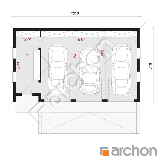 Garáž pre tri autá G3a ver.2 | <span class="translation_missing" title="translation missing: sk.products.print_pages.projections.poziom1">Poziom1</span>