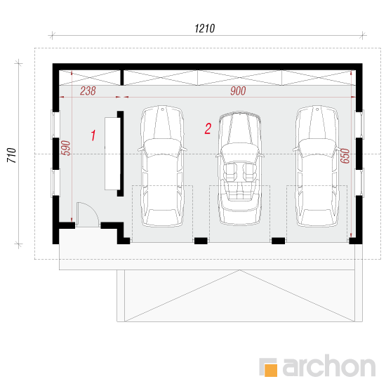 Garáž pre tri autá G8a | <span class="translation_missing" title="translation missing: sk.products.print_pages.projections.poziom1">Poziom1</span>